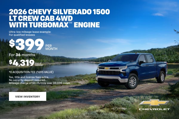 2026 Chevy Silverado 1500 LT Crew Cab 4WD with TurboMax Engine. Ultra-low mileage lease example f...